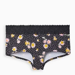 🆕️🌸BLACK DAISY WIDE LACE TRIM BOYSHORT PANTY - 95% COTTON🌸